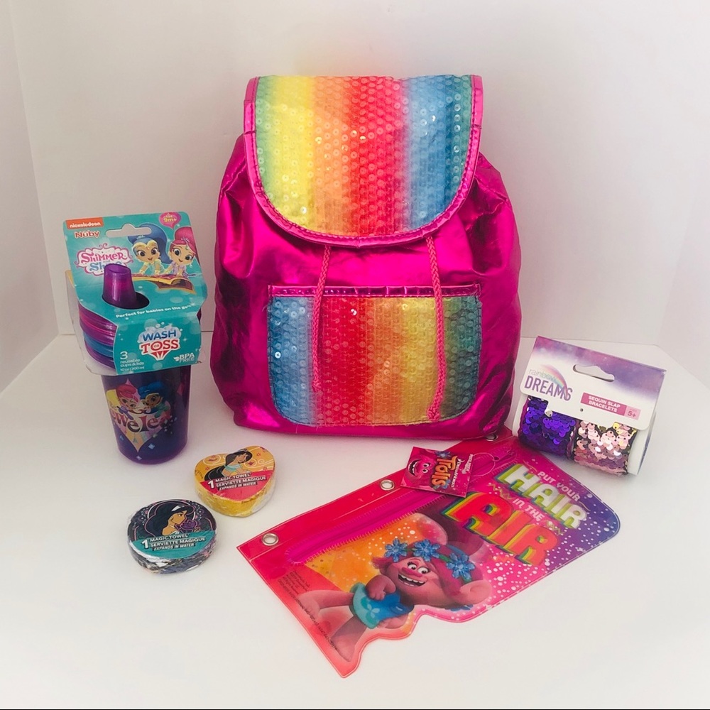 Sparkly Girl’s 9-Piece Backpack & Accessory Bundle